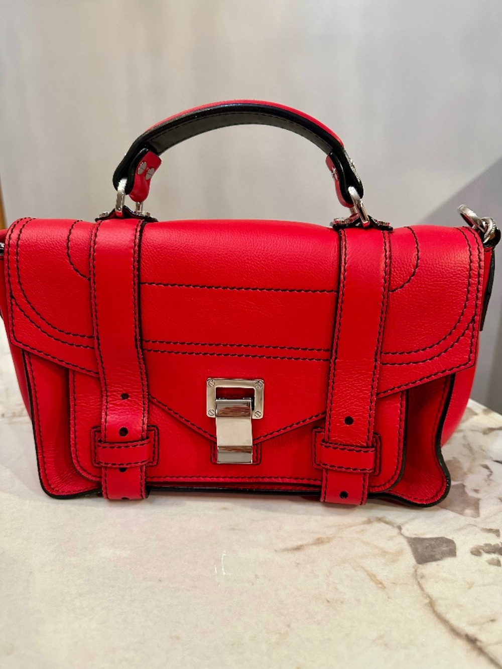 Proenza Schouler Crossbody Bag Red Leather Gold-Tone Hardware Flat Handle & Sing